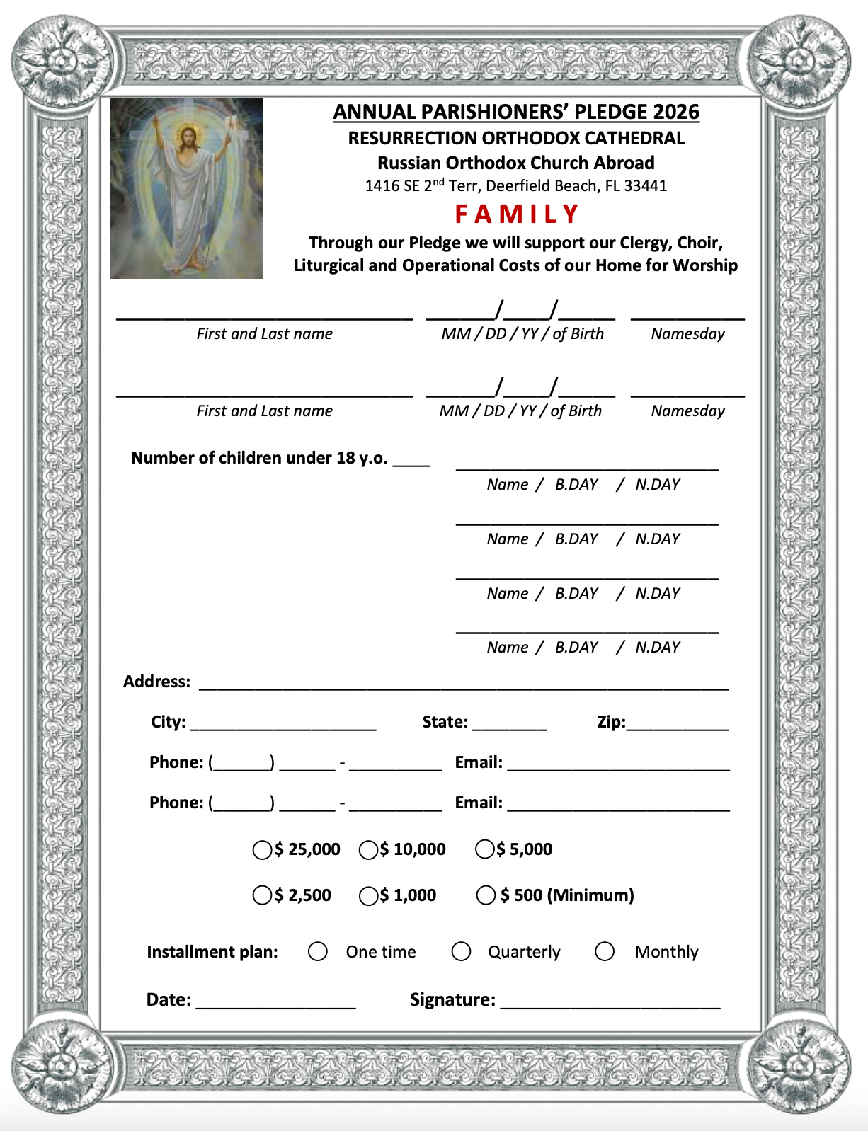 2025 Parish Pledge Form - Family